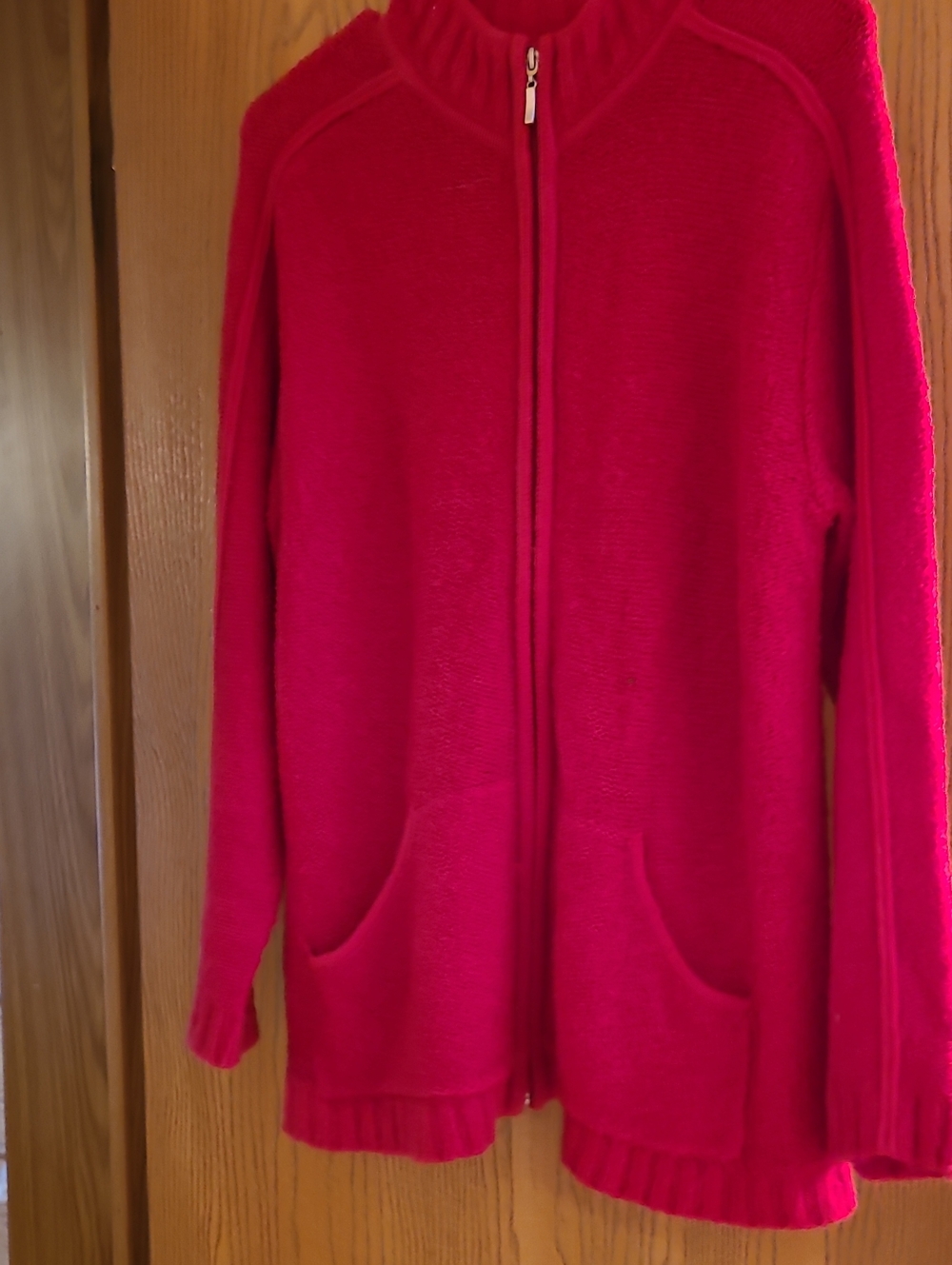 Hot Pink Zip-Front Knit Cardigan